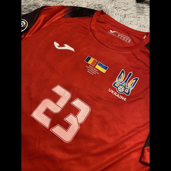 UKRAINE NATIONAL MATCH WORN JERSEY LUNIN #23 Real Madrid Euro 2024 VS Romania - Picture 3 of 9